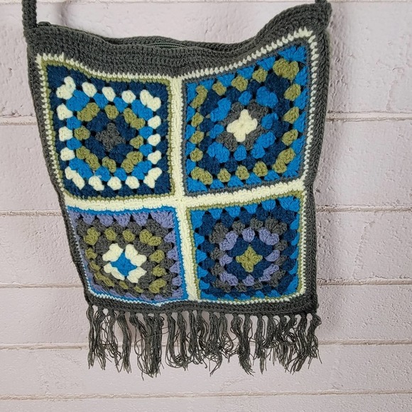 Handbags - Granny Square Crochet Green Shoulder Bag